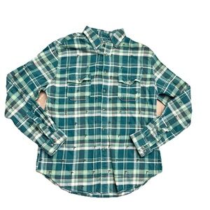 Merona Men’s green flannel shirt flying ducks pattern all cotton EUC, size Large